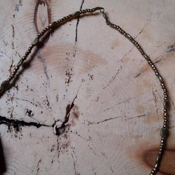 Brass Tone and Black Bib Necklace Rolled Paper Beads Ethnic Boho Tribal - Picture 10 of 14